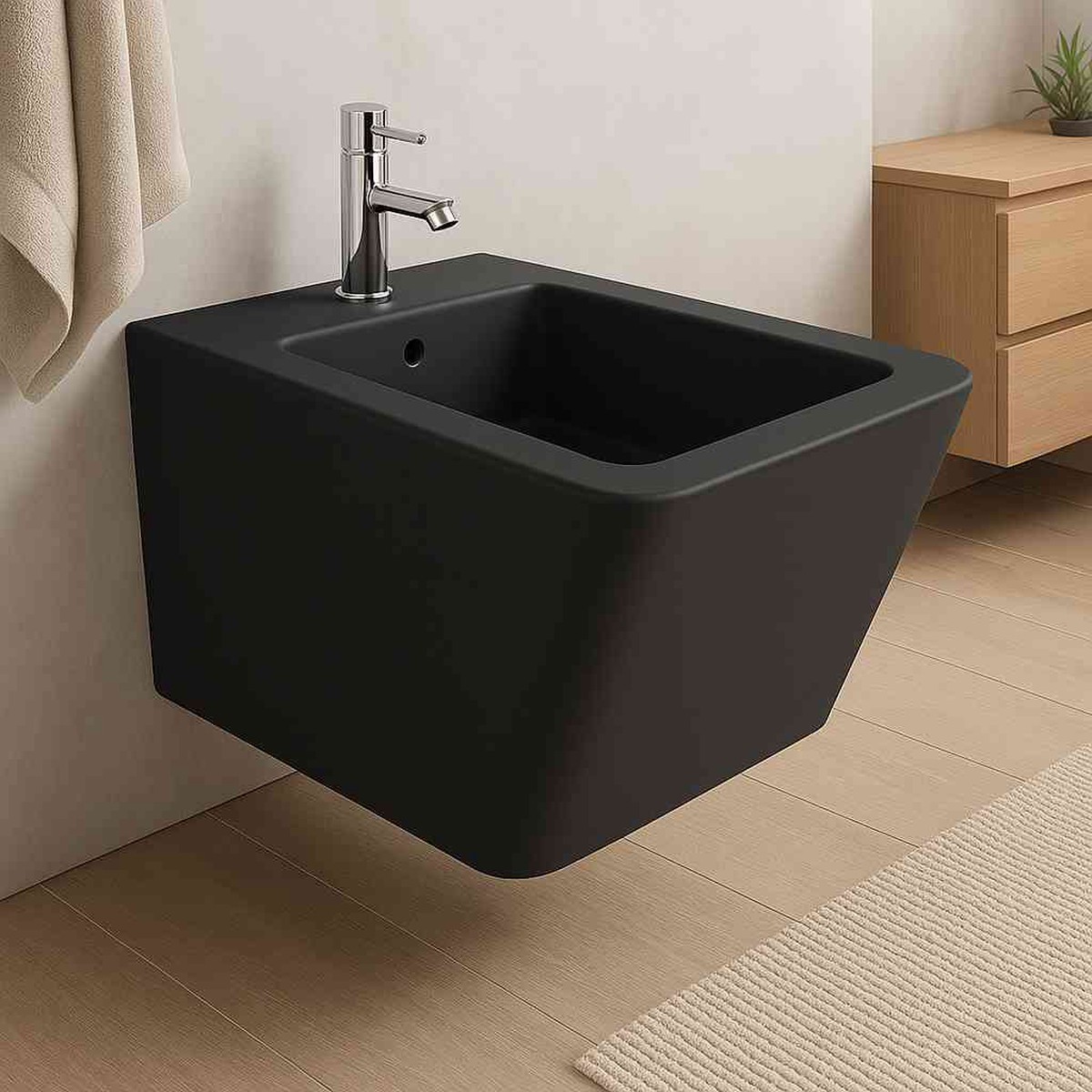 Lago - Square Black Mat Wall Hung Bidet