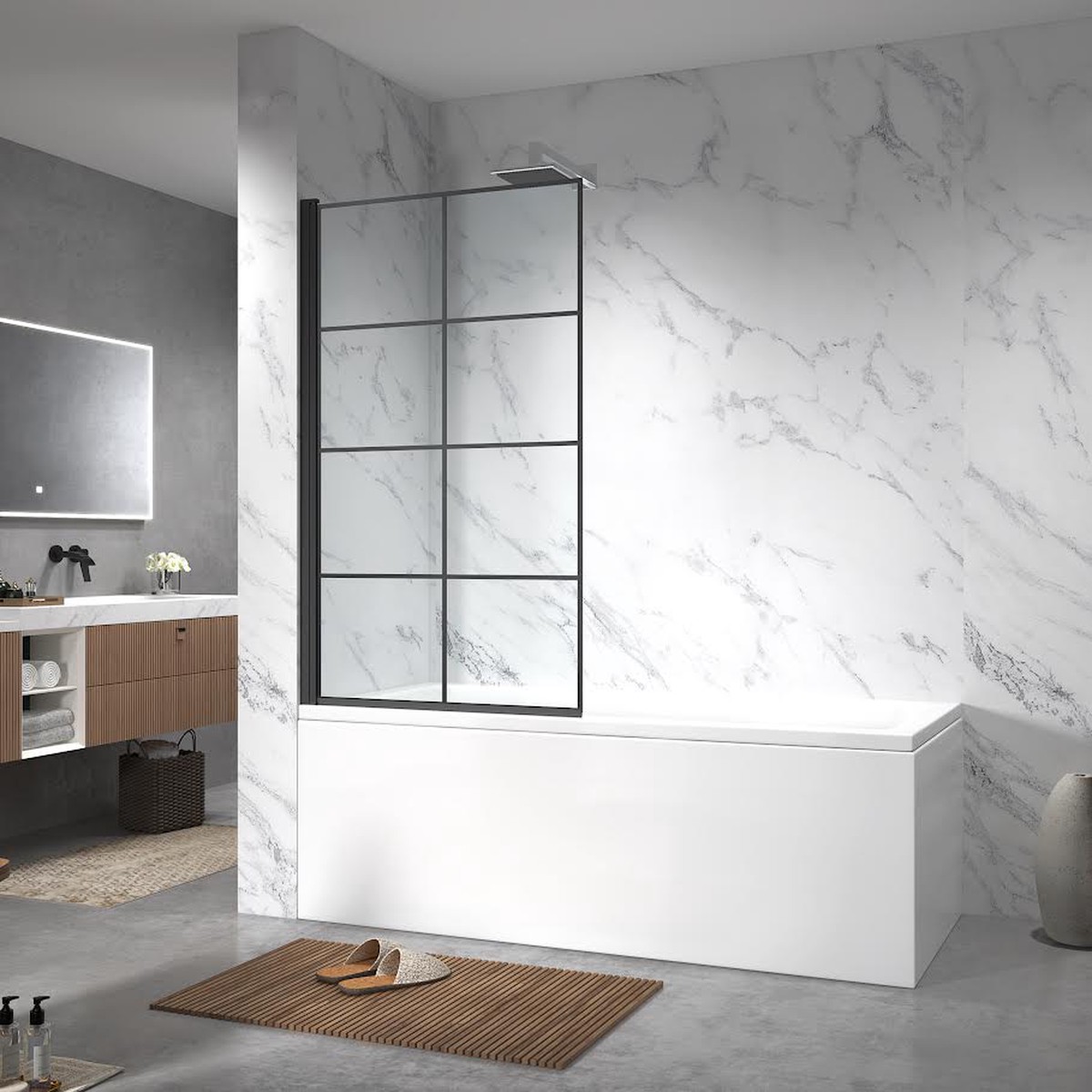 Gulietta Black Squared 1-Wing Hinged Bath Screen